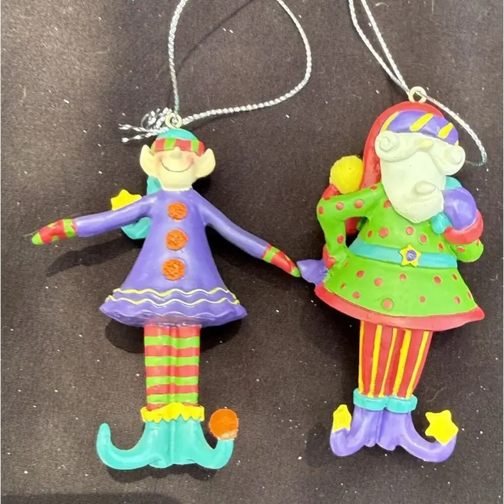 Giftcraft Inc. 614054 Twinkle Toes Resin Santa & Elf Christmas Ornaments -K2